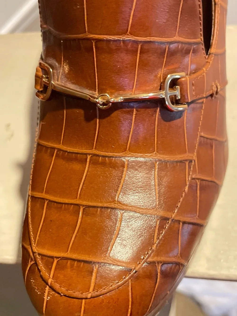 Sam Edelman Brown Croc-Embossed Leather Platform Size 10